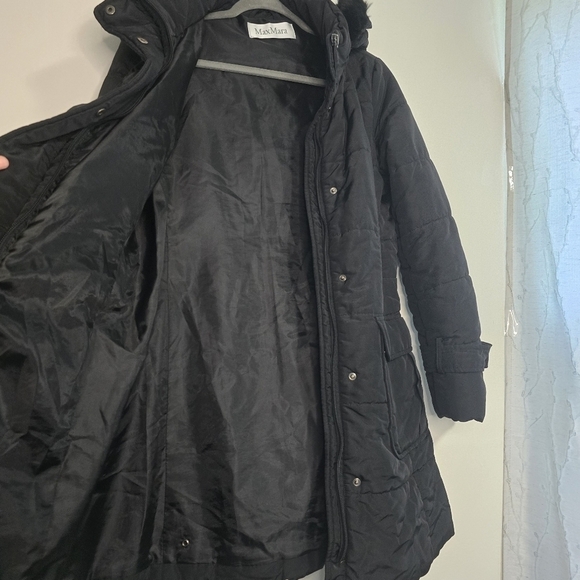 Max Mara Black Puffer Long Hooded Coat Faux fur hood winter Neutral - Picture 5 of 14